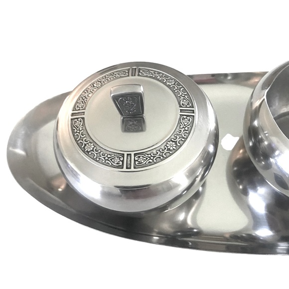 Vintage Riviera Cordova Stainless Steel Cream And Sugar Set With Tray - Picture 11 of 13